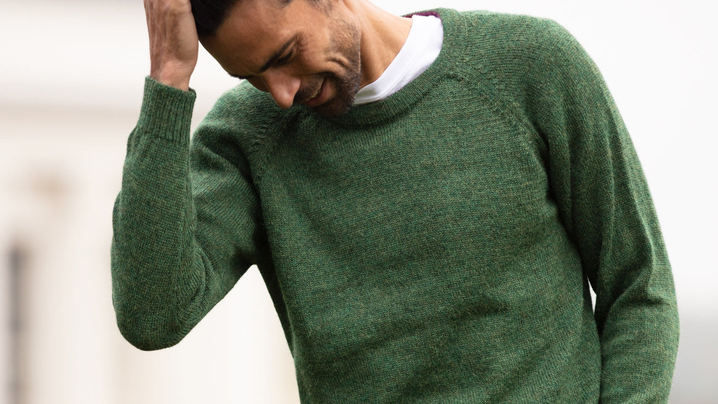 Men's sweater 100% Alpaca. Red. Knitted round neck jumper. Crew neck knit jersey. Pullover, natural fibre, ethical fair trade. Plastic free