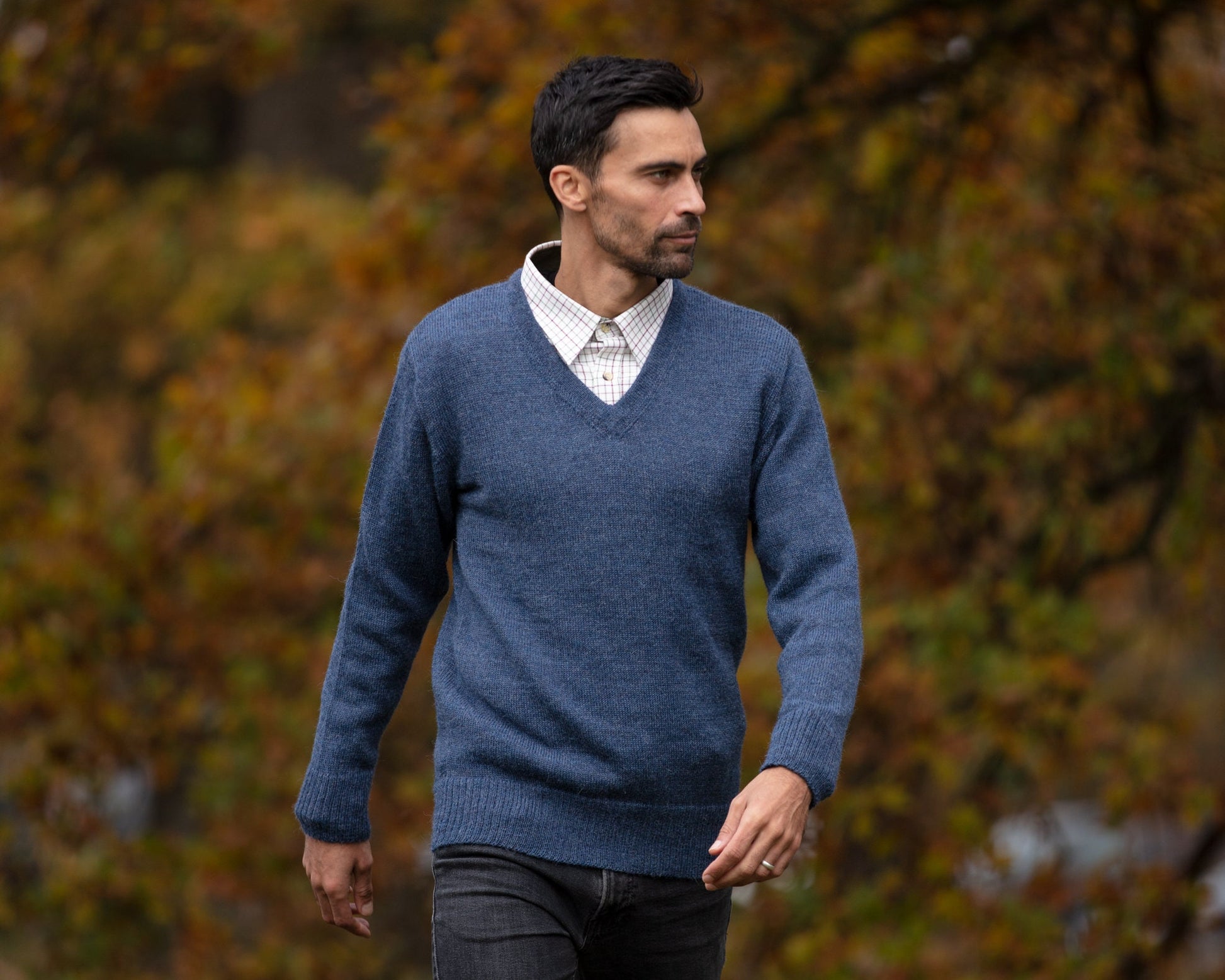 Men's jumper V-neck alpaca wool knitted v neck warm sweater woollen knit pullover 100% alpaca fibre, natural fibres, plastic free jersey