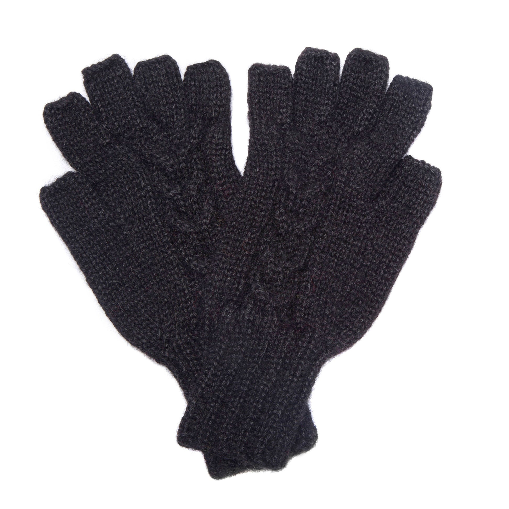 100% Alpaca Hand Knit Half Finger Gloves, Fingerless Cut Off Mittens Green