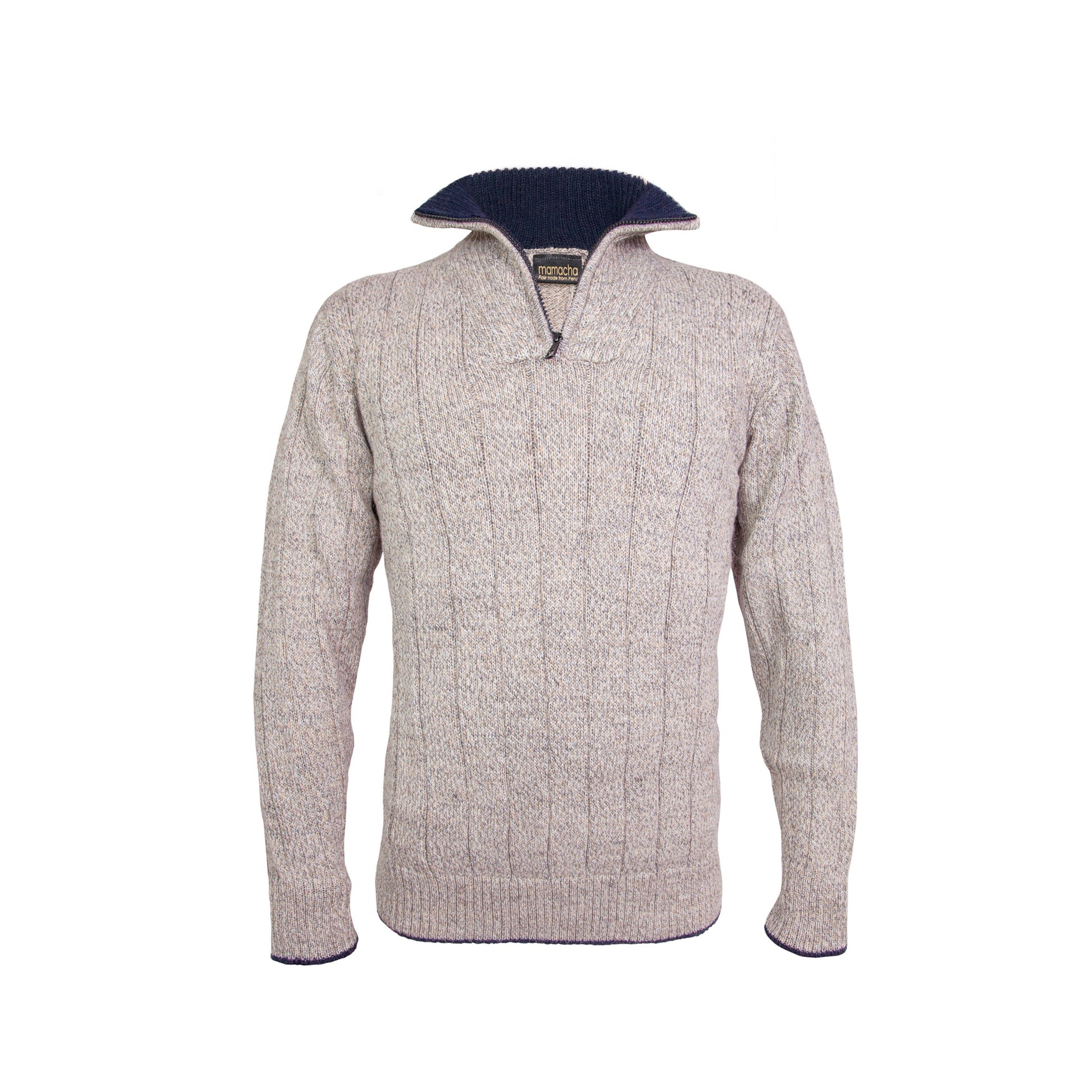 Men's Sweater Alpaca wool zip neck jumper, beige. Warm knit ethical pullover. Small to XXL sizes, fair trade.