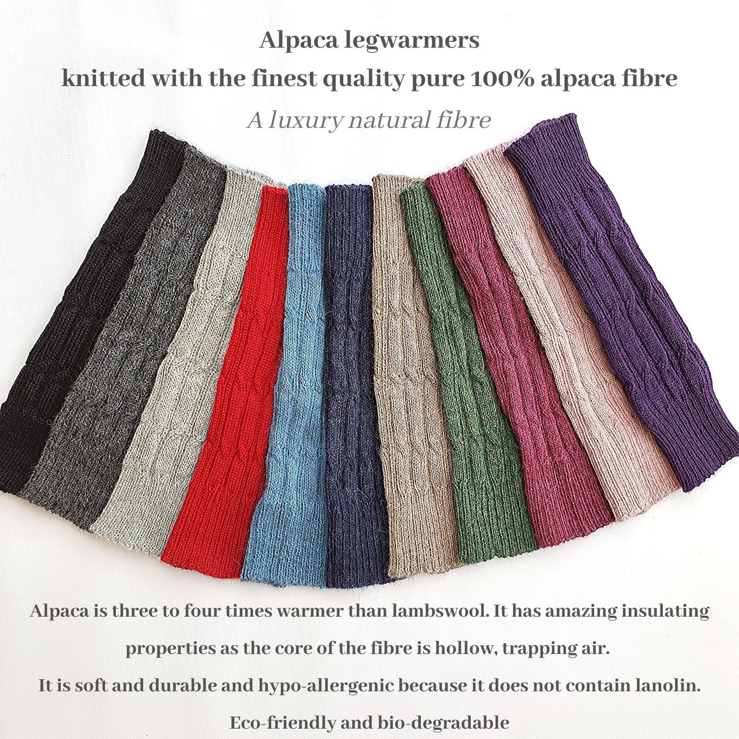 100% Alpaca legwarmers, knee highs, Warm wool. Pilates, Yoga, Dance. Welly socks, slouchy knitted leggings, boot cuffs, footless knit socks.