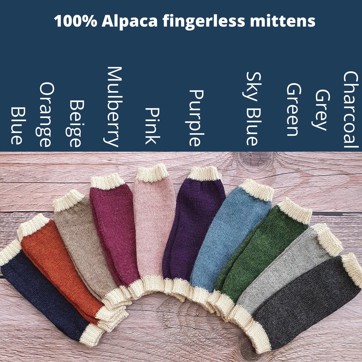 100% Alpaca Fingerless Mittens, Wool Gloves, Womens Woollen Wristwarmers, eco friendly natural fibre, Fair trade, ethical gift, hand warmers