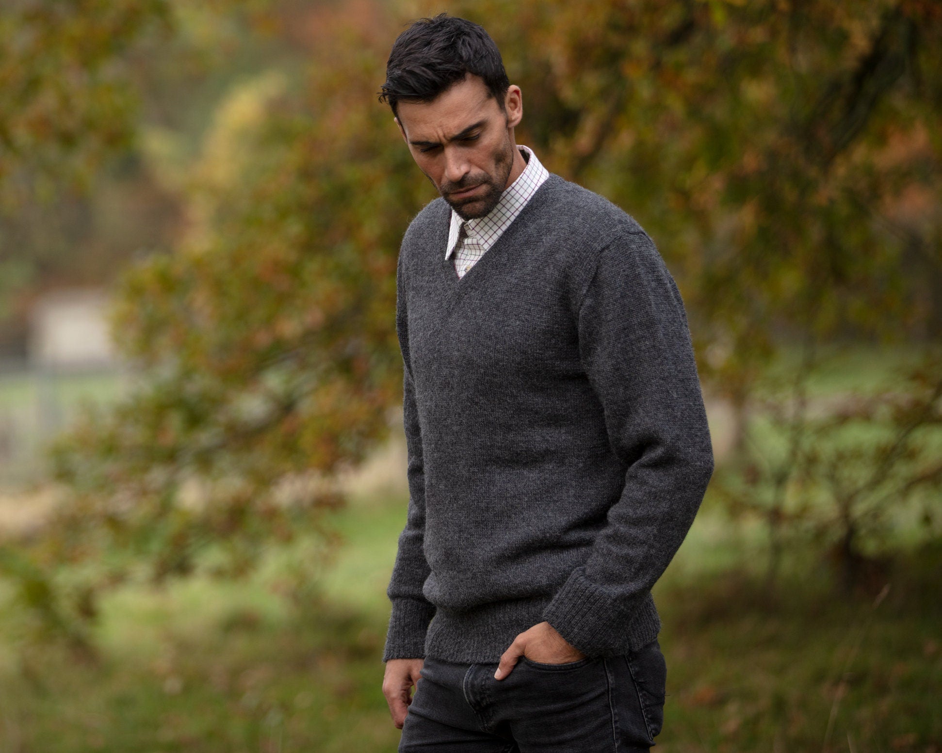 Men's jumper V-neck alpaca wool knitted v neck warm sweater woollen knit pullover 100% alpaca fibre, natural fibres, plastic free jersey