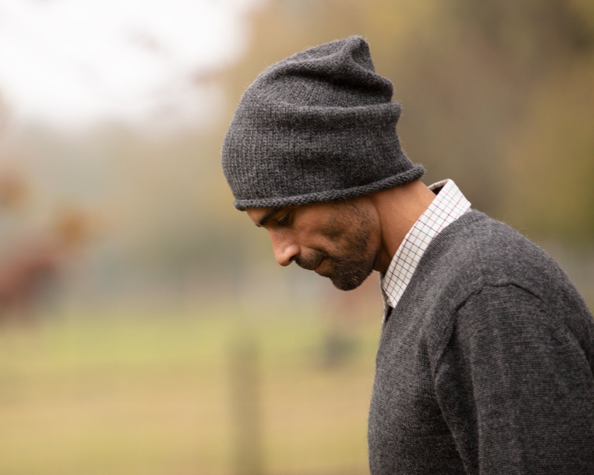 Men's Slouch Beanie Hat, 100% Alpaca, Light grey, Hand Knitted Slouchy Toque, woolly hat, Baggy wool knit hat, Ethical, Plastic free