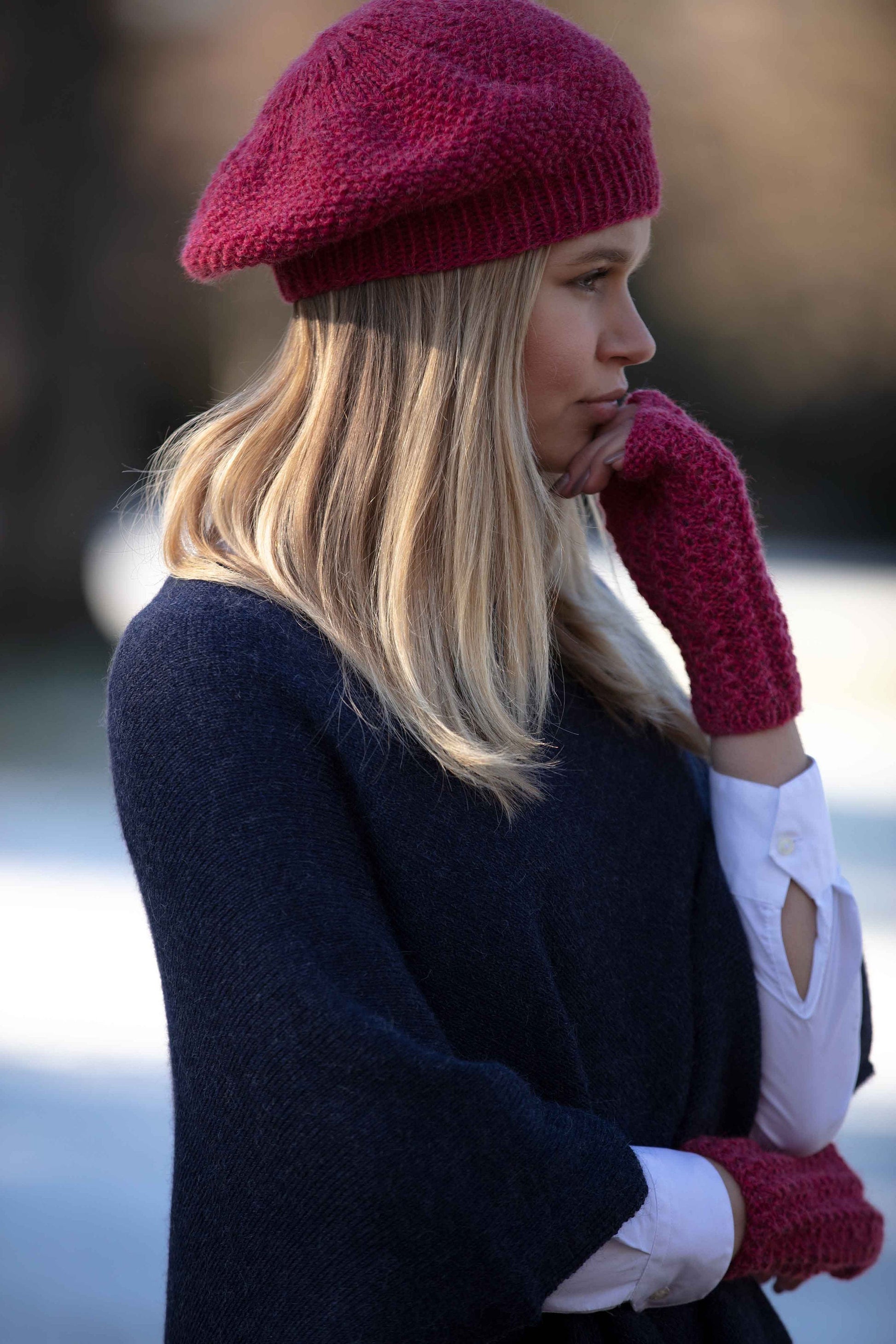 Hat glove set, alpaca wool, hand knitted, pure 100% alpaca fibre, plastic free, eco, slouchy beanie, fingerless mittens, gift for women