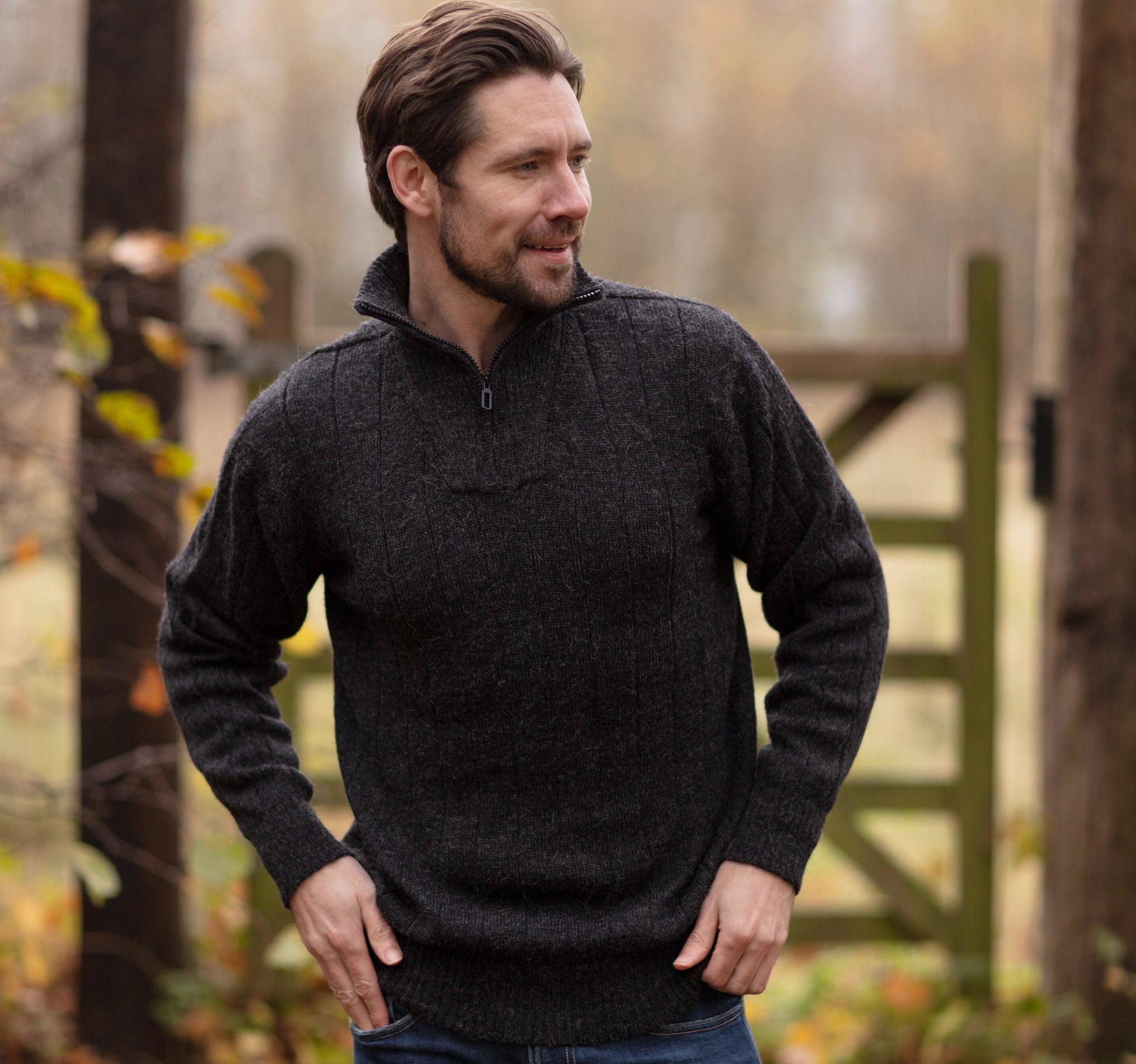Men's Sweater Alpaca wool zip neck jumper, beige. Warm knit ethical pullover. Small to XXL sizes, fair trade.