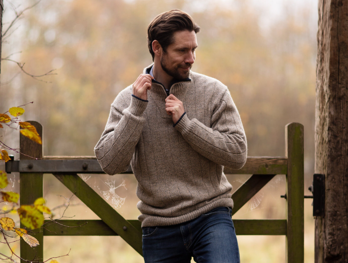 Men's Sweater Alpaca wool zip neck jumper, beige. Warm knit ethical pullover. Small to XXL sizes, fair trade.