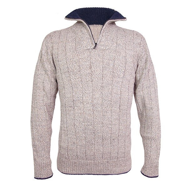 Men's Sweater Alpaca wool zip neck jumper, beige. Warm knit ethical pullover. Small to XXL sizes, fair trade.